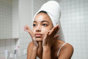 Women having face wash